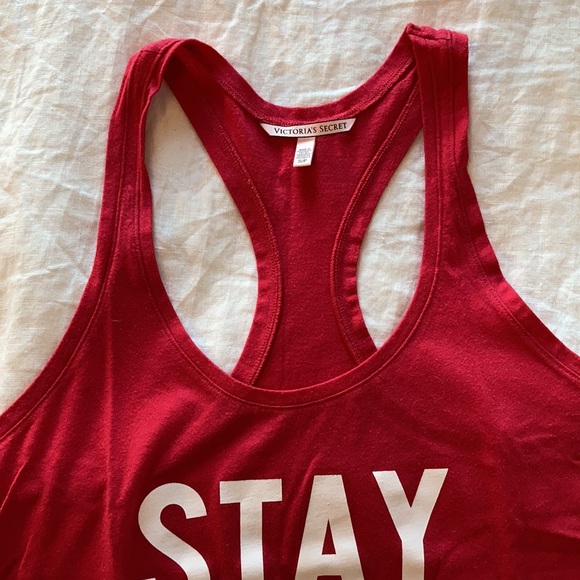 NWOT Victoria’s Secret red + white Stay the Night Racerback sleep cami tank top - Picture 6 of 11